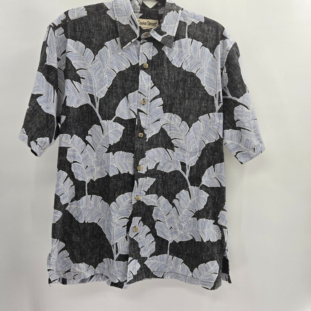 Cooke Street Gray Blue Palms Aloha Button Down 100% Cotton Shirt Size Medium